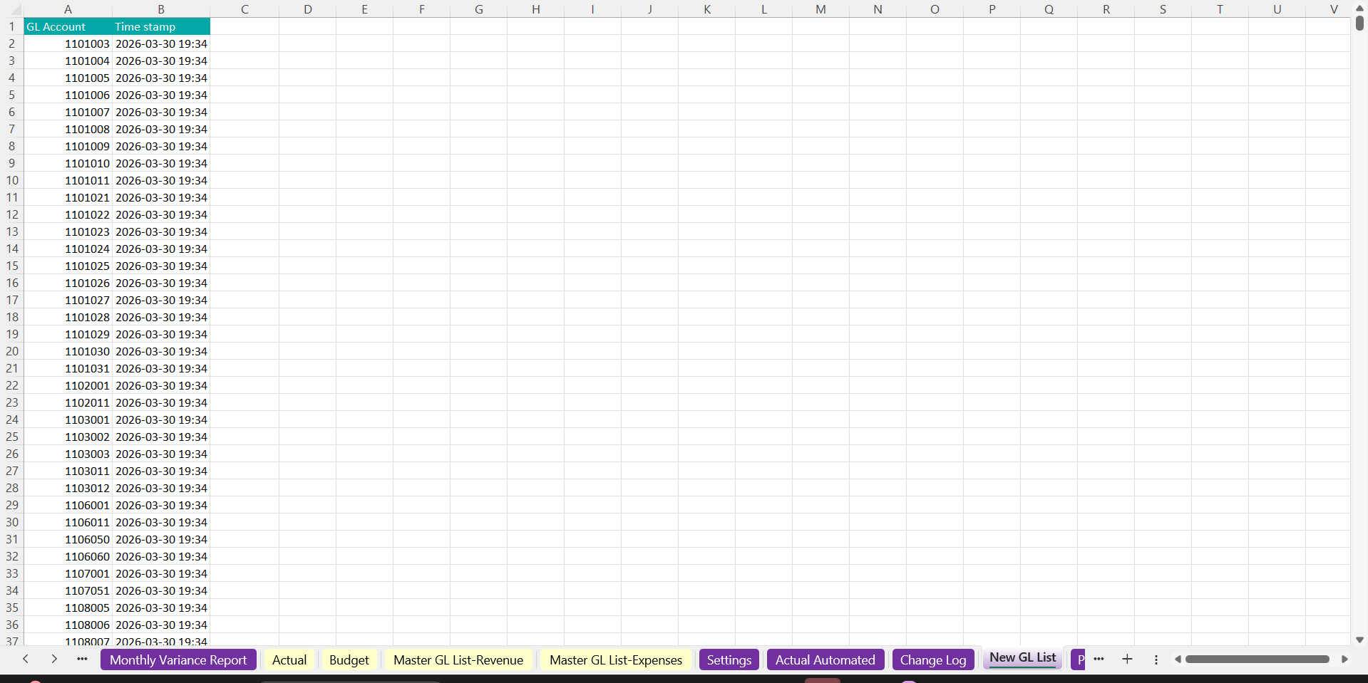 Identify New GL Codes - view 1